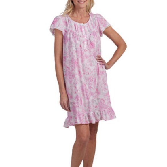 Miss Elaine Other - Miss Elaine Pink and White Rose Print Floral 100% Cotton Nightgown Size Large